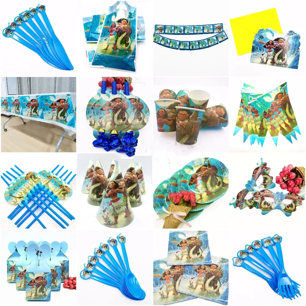 

Moana birthday party supplies Decorations Kids Disaposable tableware Plates Cups Cap Banner Event Party Favors Girl baby shower