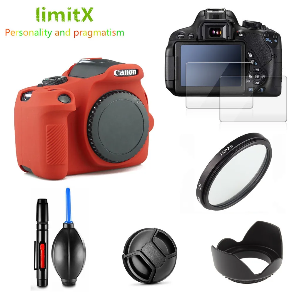 

Full Protect Kit Screen Protector Camera case bag UV Filter Lens hood Cap pen Blower for Canon EOS 2000D Redel T7 18-55mm lens