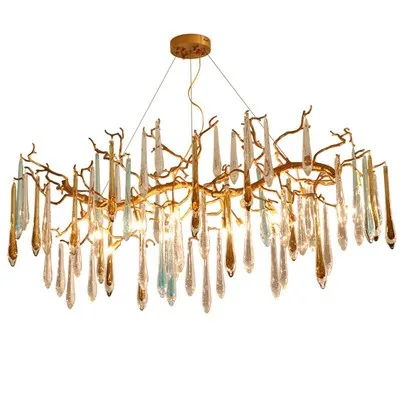 

Modern Luxury Chandelier Lighting Gold Copper Hanging LED Lustre Cristal Lamp Living Dining Room Crystal Light Fixture