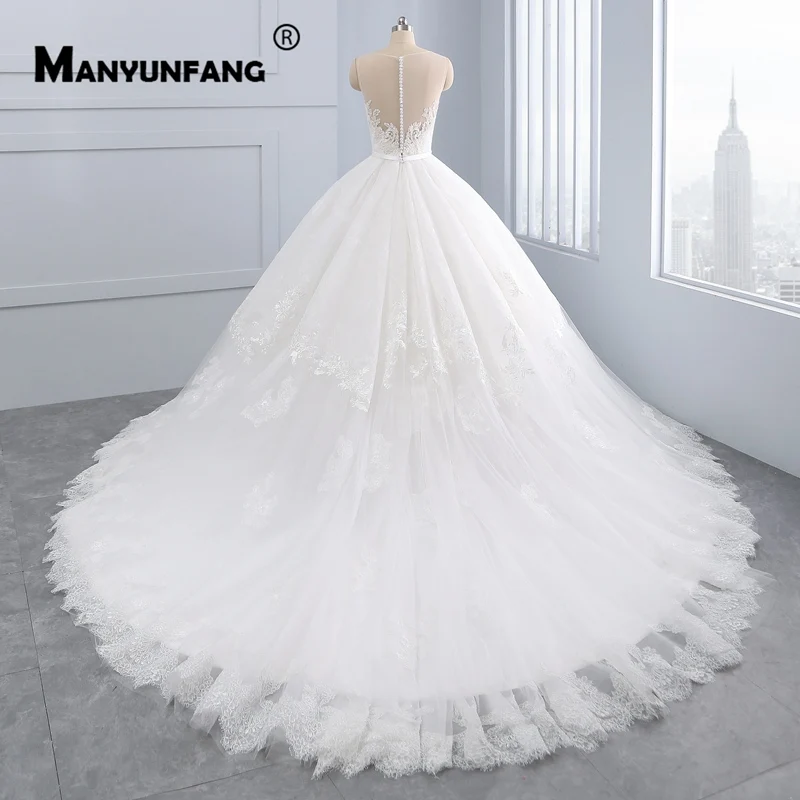 Вышитый тюль с кружевными аппликациями Robe BLANCHE Mariage роскошное свадебное платье реальное изображение Bridedress плюс Размеры