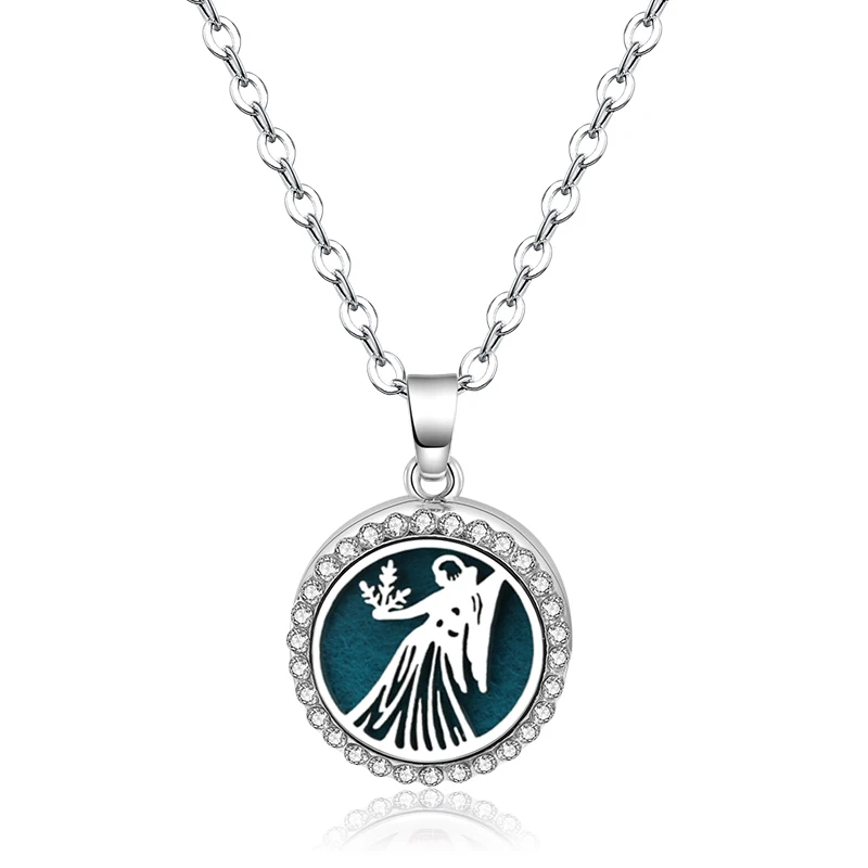 

New Zircon Aromatherapy Magnetic Necklace Silver Virgo Stainless Steel Essential Oil Diffuser Necklace Perfume Lockets Pendant