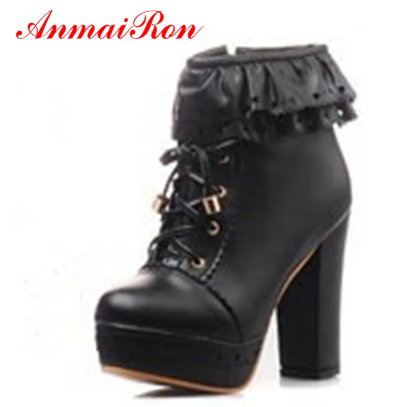 

ENMAYER Motorcycle boots punk rock new 2015 Round Toe Ankle boots for women snow platform Warm women boots girls shoes