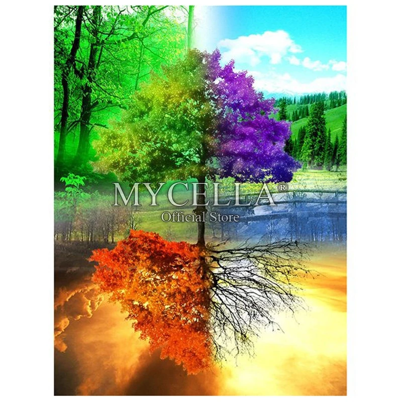

5D DIY Full Square drill diamond painting Cross Stitch Colorful Four Seasons Tree Embroidery Diamond Mosaic Home Decoration Gift