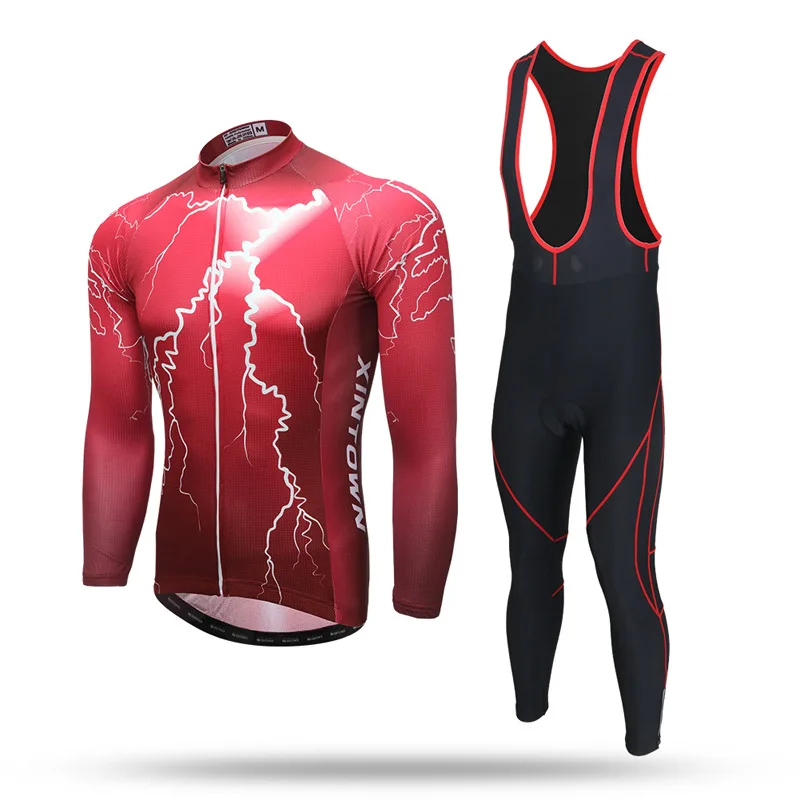 

Red Lightning MTB Bike Bicycle Long Sleeve Set Spring Autumn Anti-sweat Quick Dry Jersey and GEL Bib Pants Trousers Cycling Suit