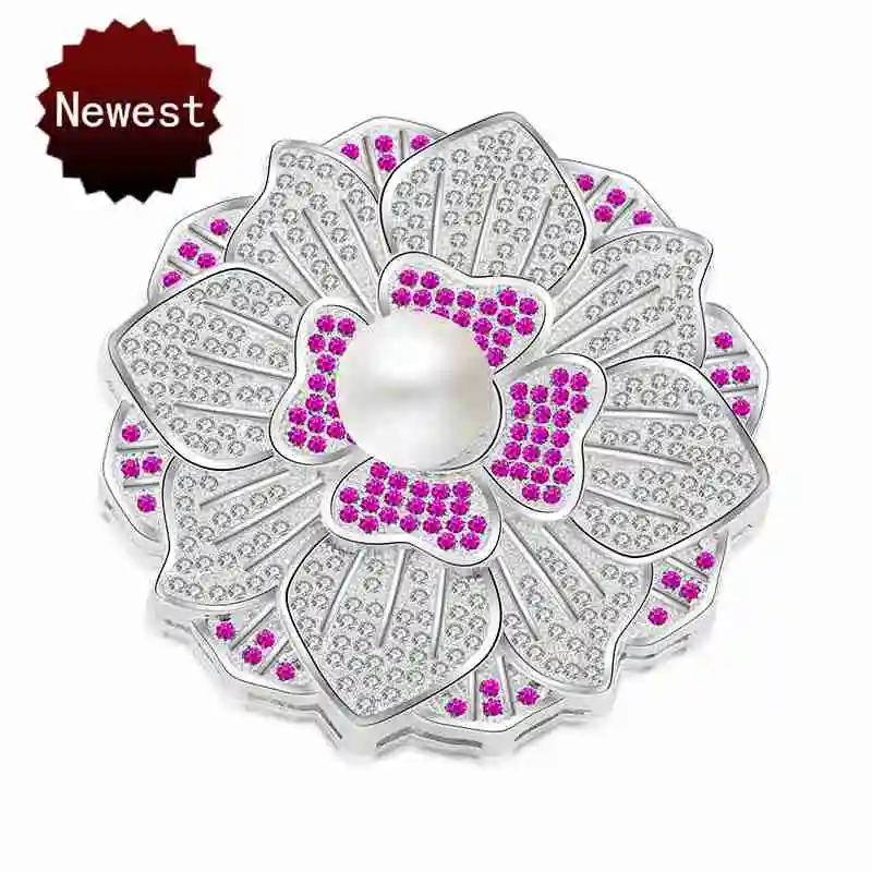 

Luxury Handmade DIY Beaded Pearl Chain Long Necklace Cubic Zirconia Pearl Flower Big Pendant Decoration Fine Jewelry Accessories