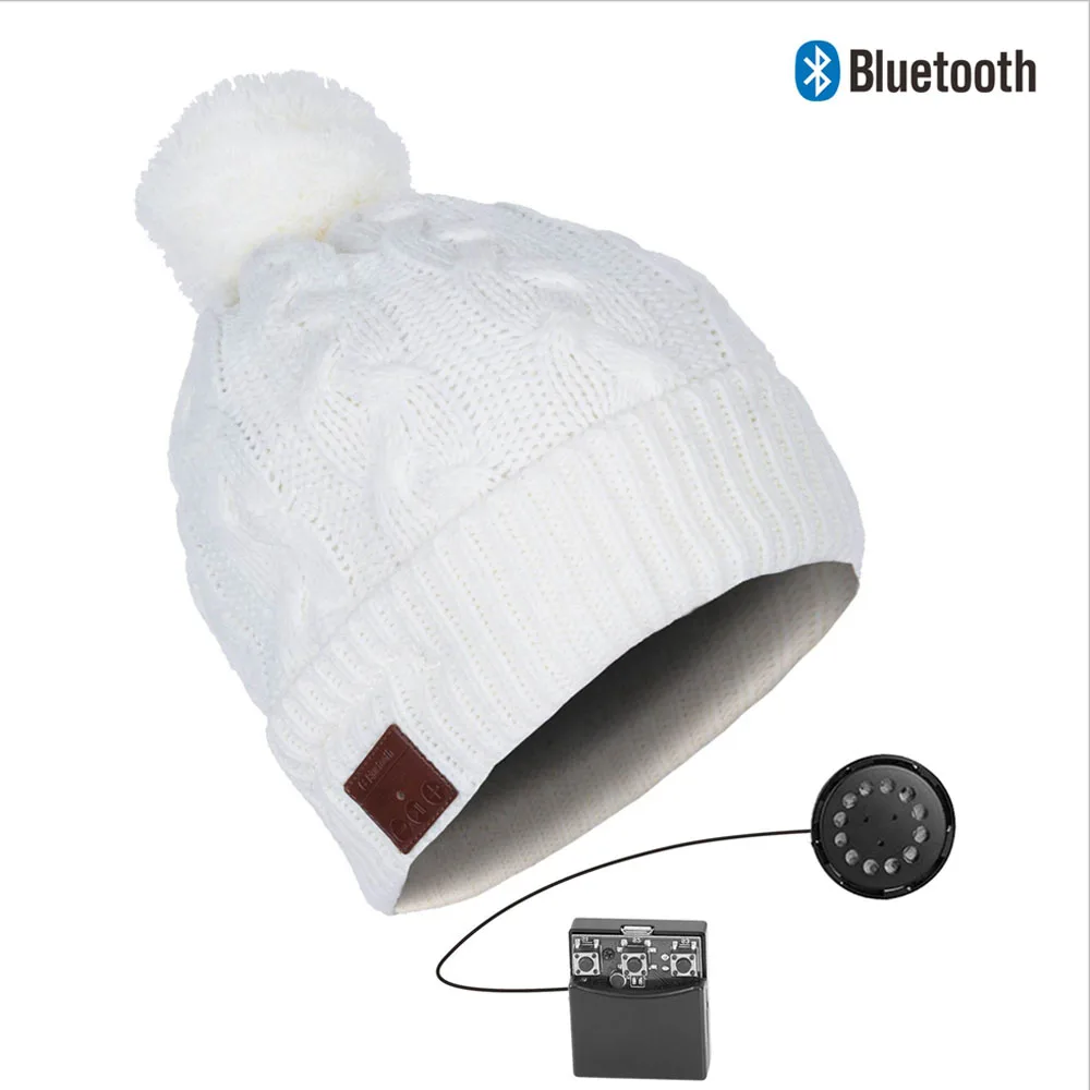 Bluetooth Beanie стерео наушники беспроводные Handsfree Skullies вязаная шапка зима спортивные головные уборы моющиеся кепки наушники Музыка Аудио - Цвет: 033B-ivory