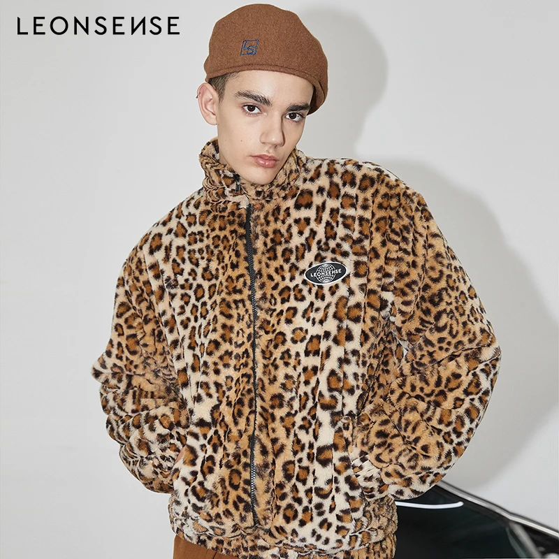 LEONSENSE New Luxury Faux Fur Coat Leopard Print Winter men Jacket Turn Down Collar Loose Men's Leisure zipper warmed Outerwear LEONSENSE New Luxury Faux Fur Coat Leopard Print Winter men Jacket Turn Down Collar Loose Men's Leisure zipper warmed Outerwear