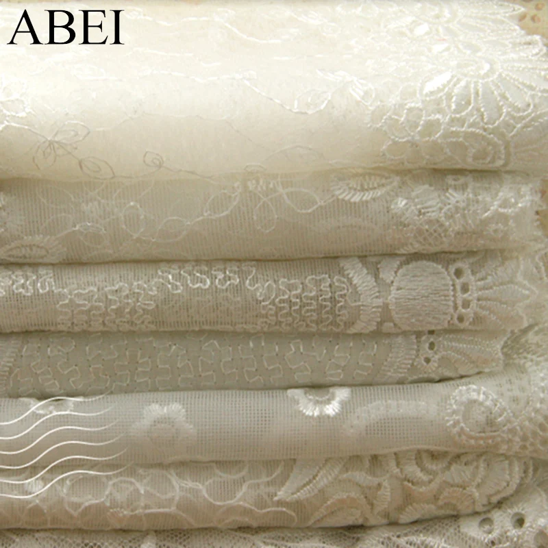 

9-20cm 2yards White Beige Embroidered Mesh Lace Fabric Trims for Wedding Party Dress DIY Doll Clothes Ribbon Handmade Patchwork