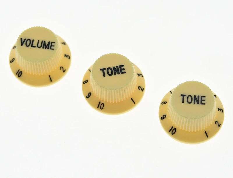 Cream w/ Black ST Guitar Knobs Volume and Tone Knobs Set of 3 for
