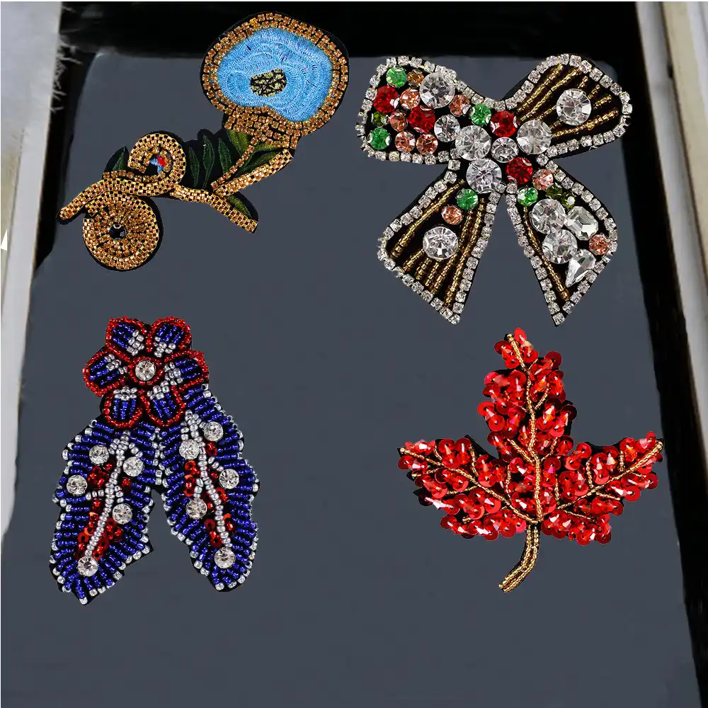 Maple leaves Crystal Beads Applique Patch Diamante Applique Dress Addition 1 Pce