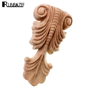 

RUNBAZEF Decorative Wood Appliques Unpainted Oak Carved Wave Flower Onlay Decal Corner Home Furniture Door Decor Crafts Figurine
