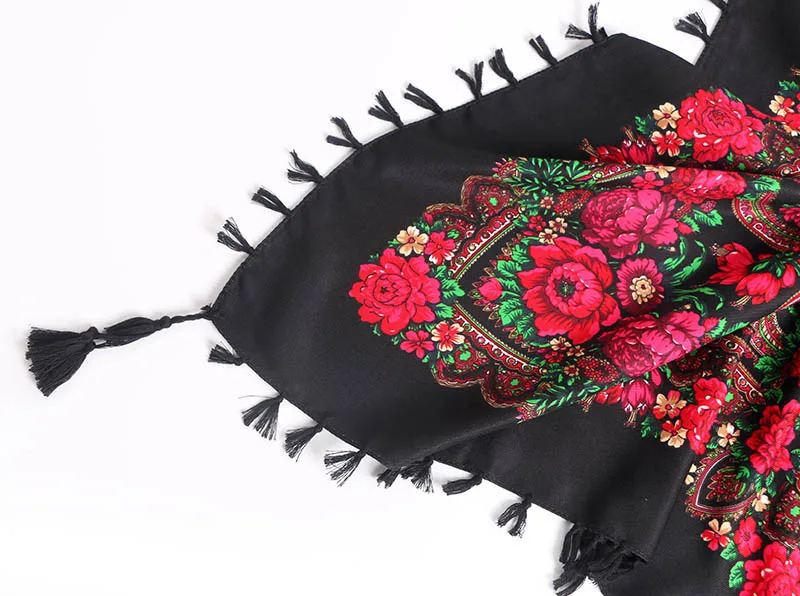 Русский Бренд, народная шаль с цветочным рисунком камелии, зимняя, с этническим цветком, с принтом, на голову, хлопок, с кисточками, квадратный шарф, платок, YG263