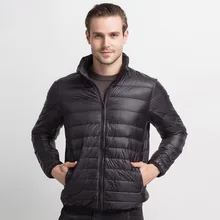 Мужская куртка на утином пуху на зиму и осень, ультра-светильник, зимние куртки, мужская верхняя одежда со стоячим воротником, пальто с длинным рукавом