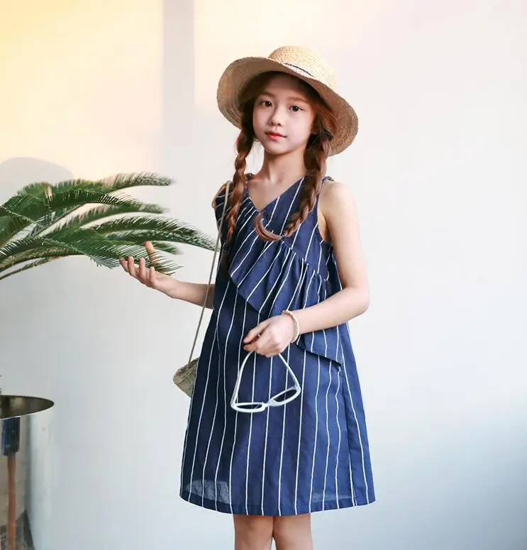 2018-Korean-style-girls-striped-ruffles-dress-summer-girls-vest-dresses-3-8-years-B118