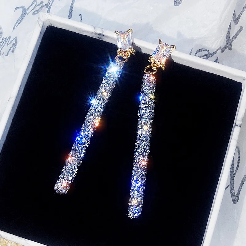 

New listing 925 silver needle high personality net red long temperament earring crystal from Swarovskis Mother's Day gift