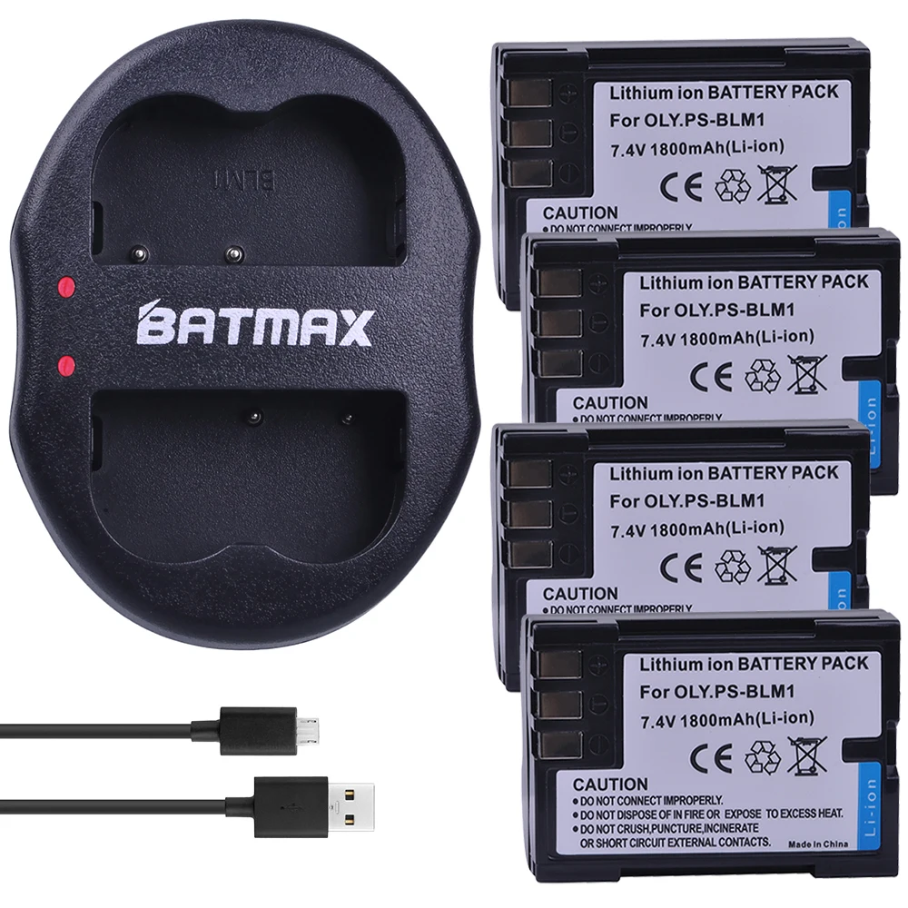 

Batmax 4Pc PS-BLM1 Batteries BLM-1 PS BLM1 Battery Accu+Dual USB Charger for Olympus E-300 E-330 E-500 E-510 C-5060 C-7070 C-808