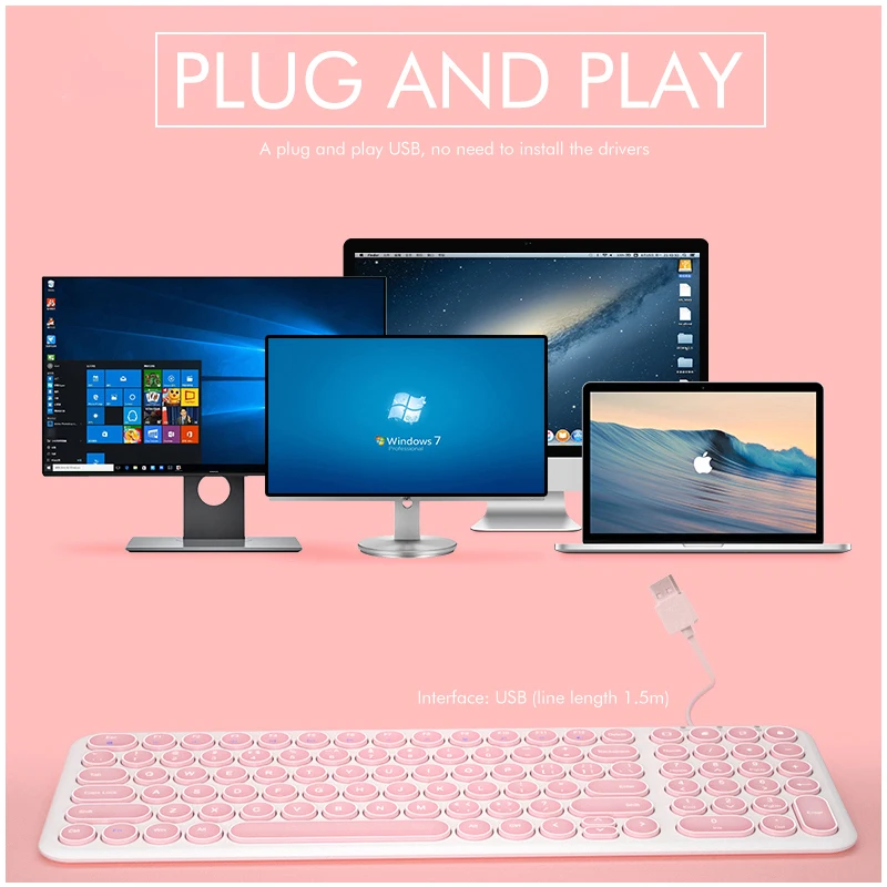 Completo das Teclas do Teclado 96 do Fio de B.o.w Redondo-keycap Projeta a Digitação Silenciosa e Macia do Teclado de Usb para o Desktop Portátil Tamanho - Imagem 5