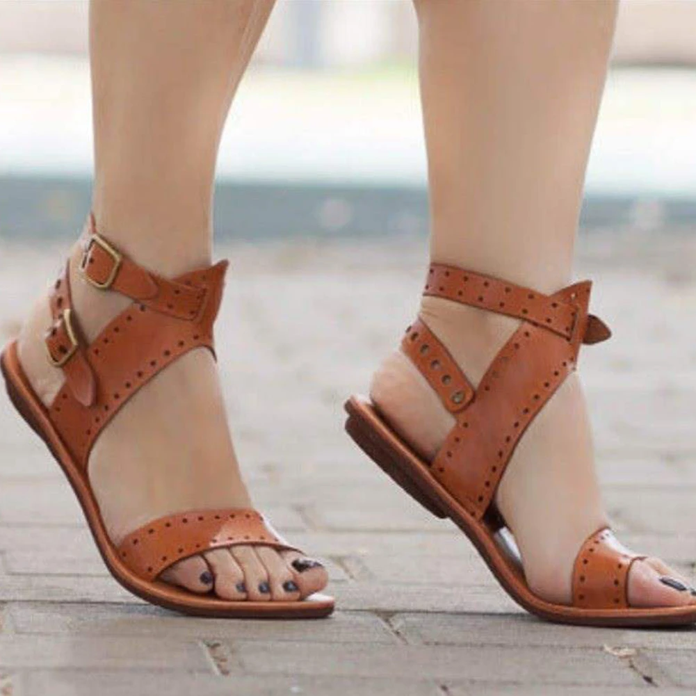 

Vintage Sandal Large Size 43 Leisure Vacation Sandals Flat Summer Casual Women Shoes Retro Rome Gladiator 2019 Sandals Woman