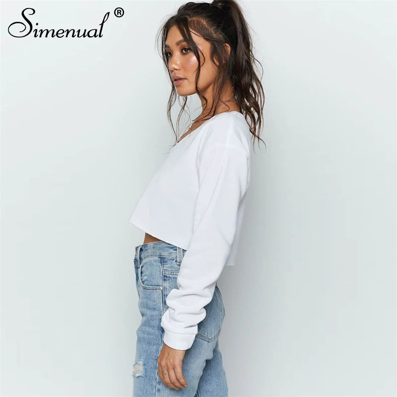 Simenual Casual Basic Solid Cropped Sweatshirts Women Long Sleeve Streetwear Tops Harajuku Fashion 2019 Autumn Short Sweatshirt Simenual Casual Basic Solid Cropped Sweatshirts Women Long Sleeve Streetwear Tops Harajuku Fashion 2019 Autumn Short Sweatshirt