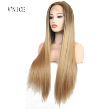 V'NICE натуральный длинный прямой темно-коричневый Омбре волосы оттенка медовый блонд парик Средний часть синтетический парик фронта шнурка для афро-американских