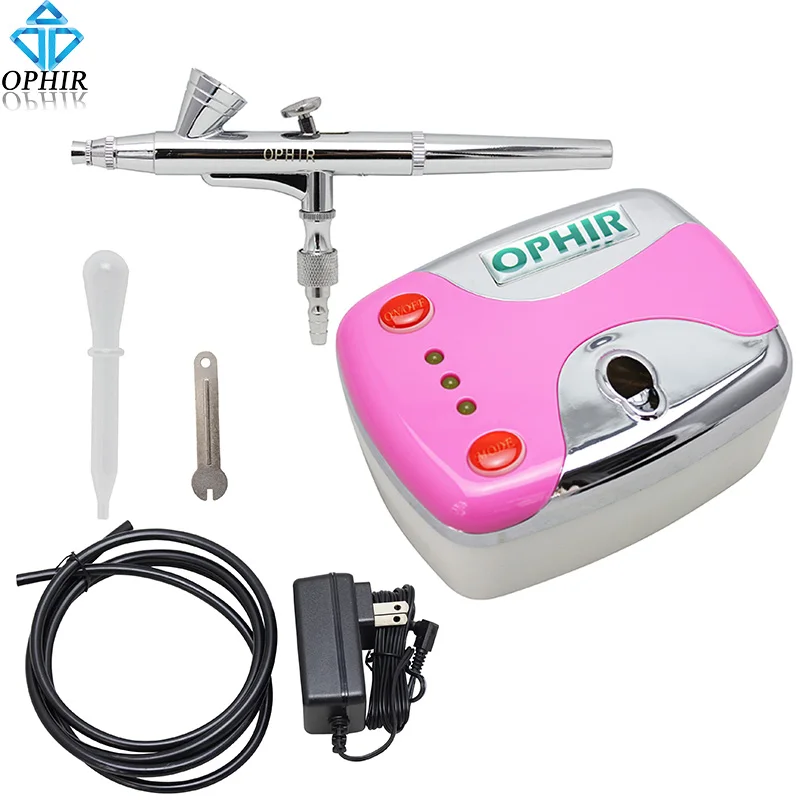 OPHIR Portable 0.2 mm Air-brush Dual-Action Airbrush Kit with Air Compressor for Makeup Face Paint