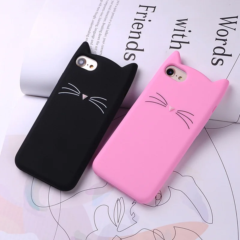 

Soft Silicone Phone Case for iPhone 7 7Plus 6 6S Glitter for iPhone XR X XS Max Cute 3D Cartoon Cat Pink Black phone Cover bags