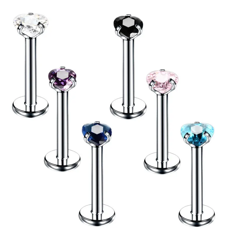 1.2*6mm New Stainless steel Piercing colorful zircon round lip nail Earring Nose nail puncture Body Jewelry