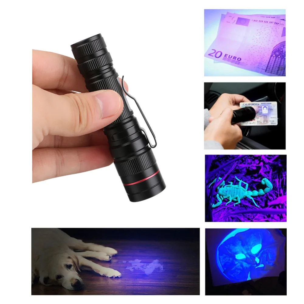 Zoomable Led UV Flash светильник фонарь ультрафиолетовый светильник UV 395nm фиолетовый Flash светильник лампа AA батарея для проверки маркеров