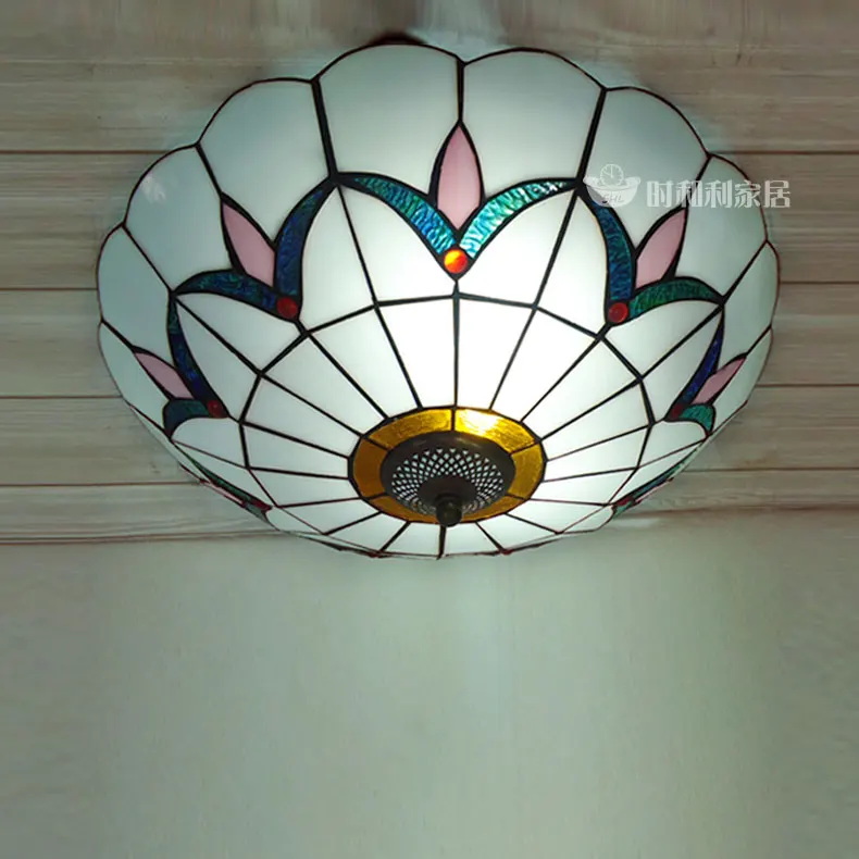 

12inch tiffany style LED round glass ceiling lamp bedroom living room lamp