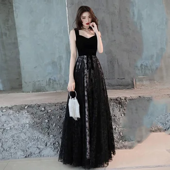 

Oversize XS-3XL Black Sexy Women Floor Length Party Dress Summer Sleeveless V-Neck Vestidos Elegant Celebrity Banquet Gowns