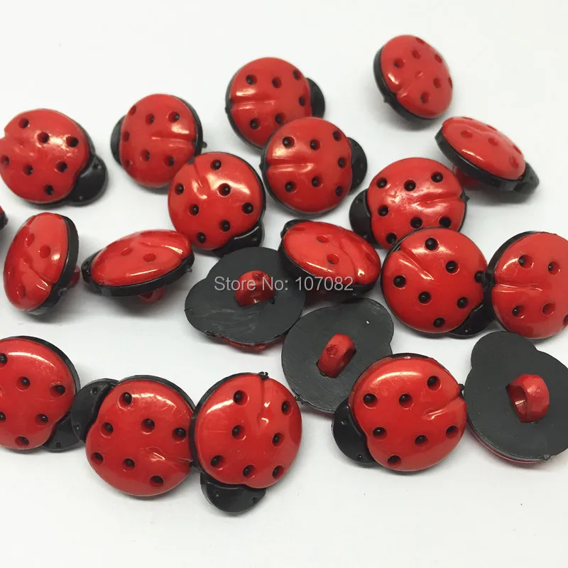200pcs Red Ladybug Ladybirds Buttons Plastic Cartoon Shank Buttons