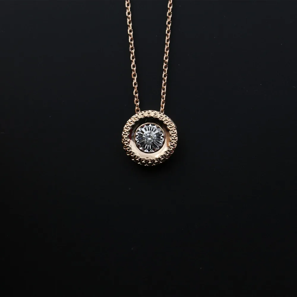 

LASAMERO Halo 0.038CT 18k Gold Round Cut Square Center Pave Set Natural Diamond Necklace Chain Women Fine Jewelry