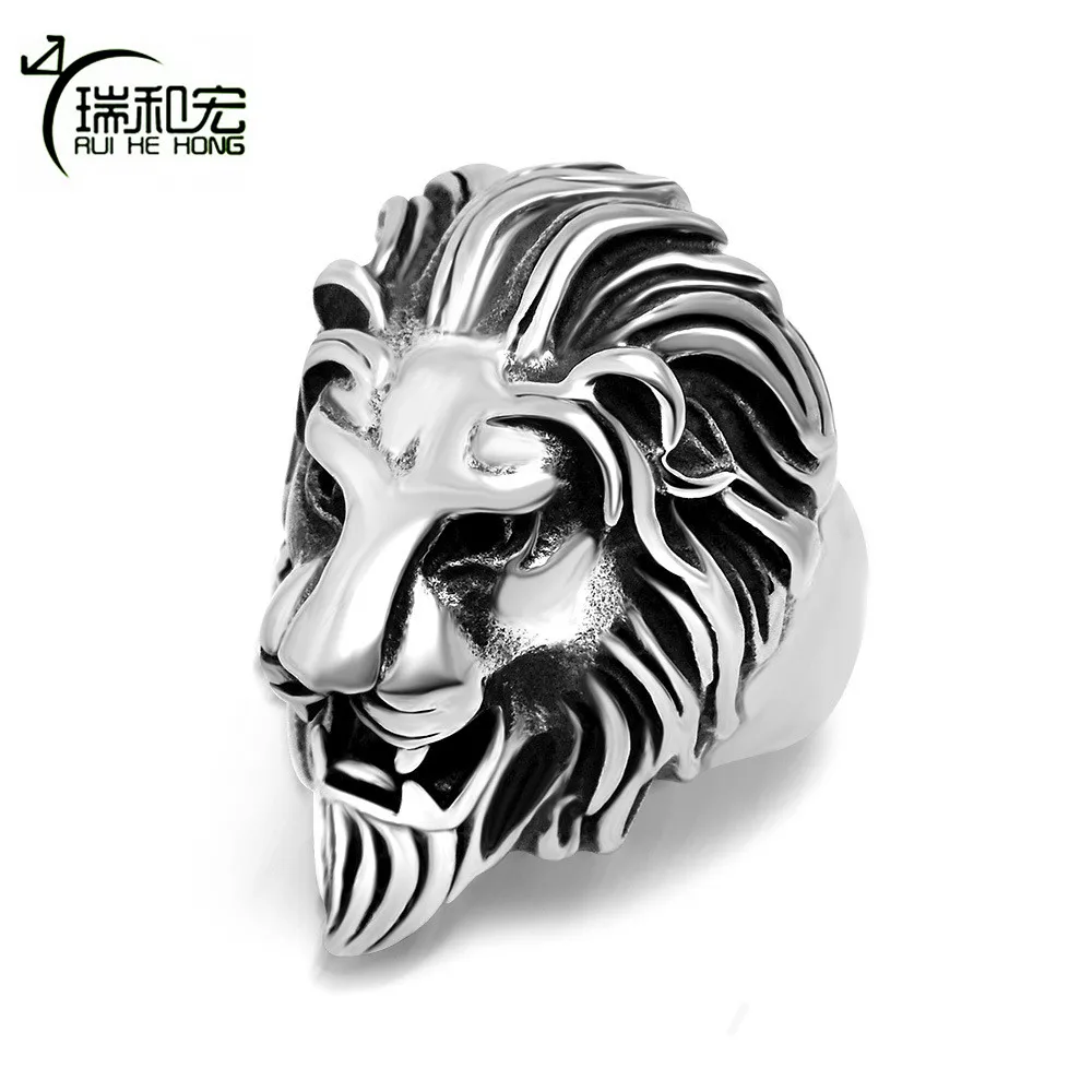 cheap Lion Head Ring Retro Style Domineering Casting Stainless Steel Lion King Rings Men Vintage Punk Style Jewelry Szie 7 12