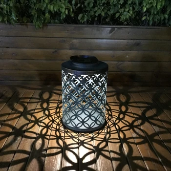 

Retro Hollow Out Outdoor Light Garden Waterproof Iron Solar Lamp Chinese Coin Hole Hanging Lantern Solar Flame Lights