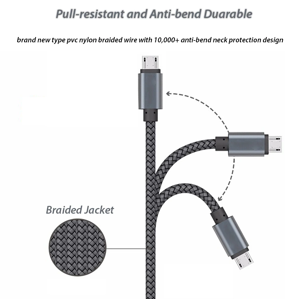 Нейлоновый зарядный кабель Micro USB для Huawei P SMART 3019 8X Mediapad T3 HTC Desire 550 650 628 630 530 830