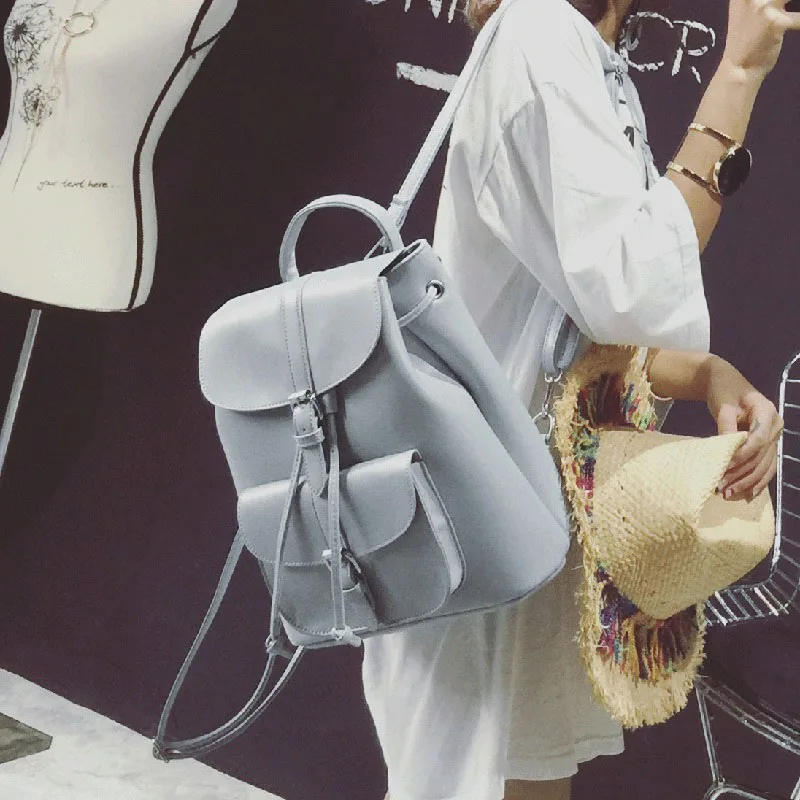 Women Drawstring Leather Backpack French Shoulder Bag Trendy Female School Bag Teenage Girls High Quality Fashion Rucksack X950H