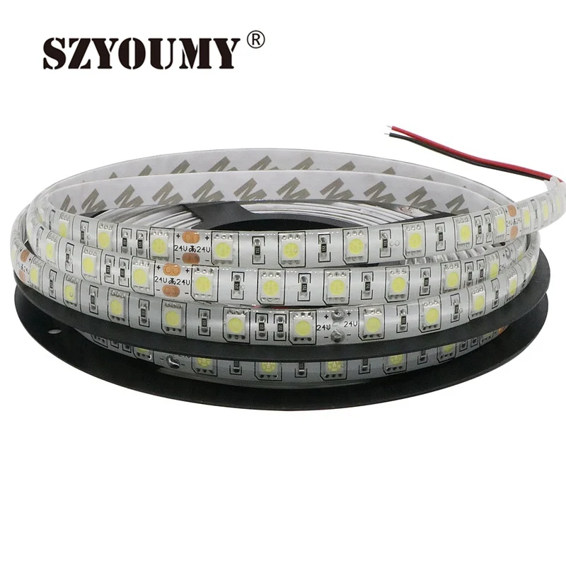 #Best SZYOUMY 5m 24V IP65 Waterproof LED Strip 5050 300leds Lighting flexible Light stripe Led Tape Luces Ribbon WarmWhite White RGB