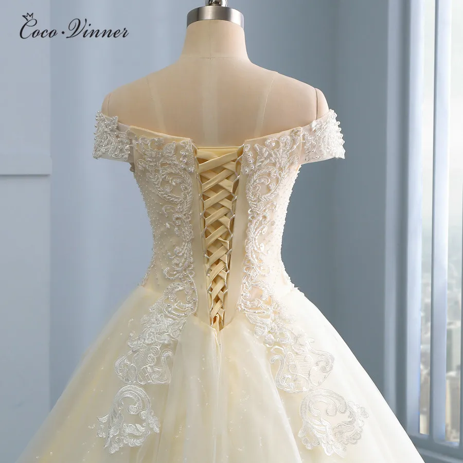 Mejorvendedor Manga Corta Hombro Arabe Bola Vestido Boda Vestidos 2019 Blanco Color Champagne Bordado Apliques Vestido De Boda Wx0106 May 2020