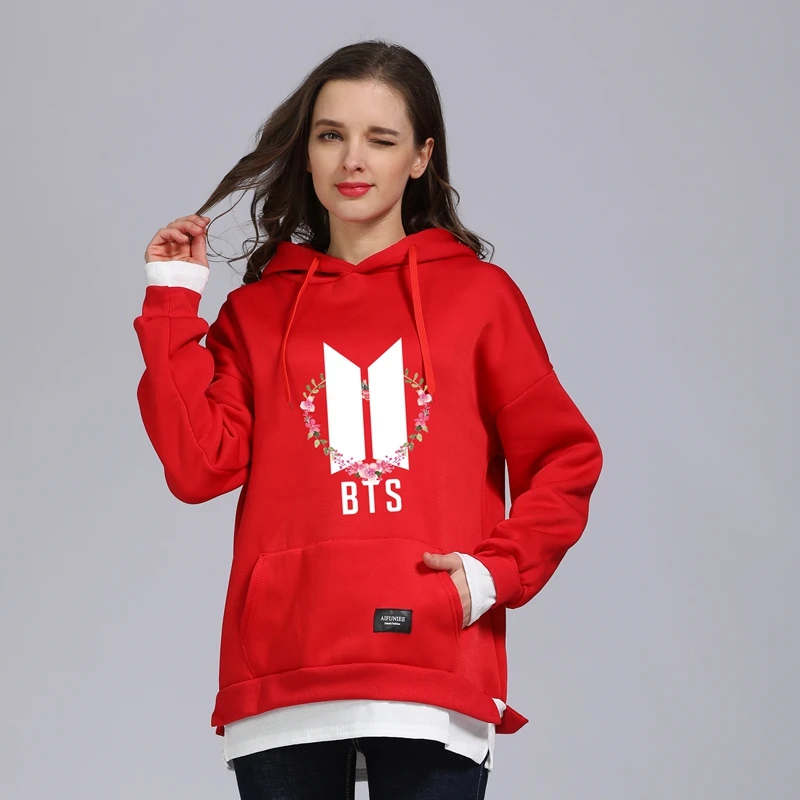 BTS Hoodie Bangtan Hooded Sweatshirt Hip Hop Casual moletom Patchwork Hoodies Flower Printing Kpop sudadera mujer Plus Size