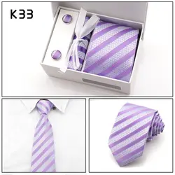 Формальные мужские 8 см галстуки устанавливает годовщина коктейль шеи галстук комплект Фиолетовый Синий Полосатый Роскошные галстук