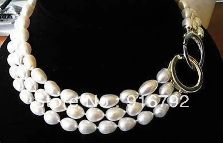 

free P&P *******Natural 3 ROWS 9-10mm South Sea White Baroque Pearl Necklace