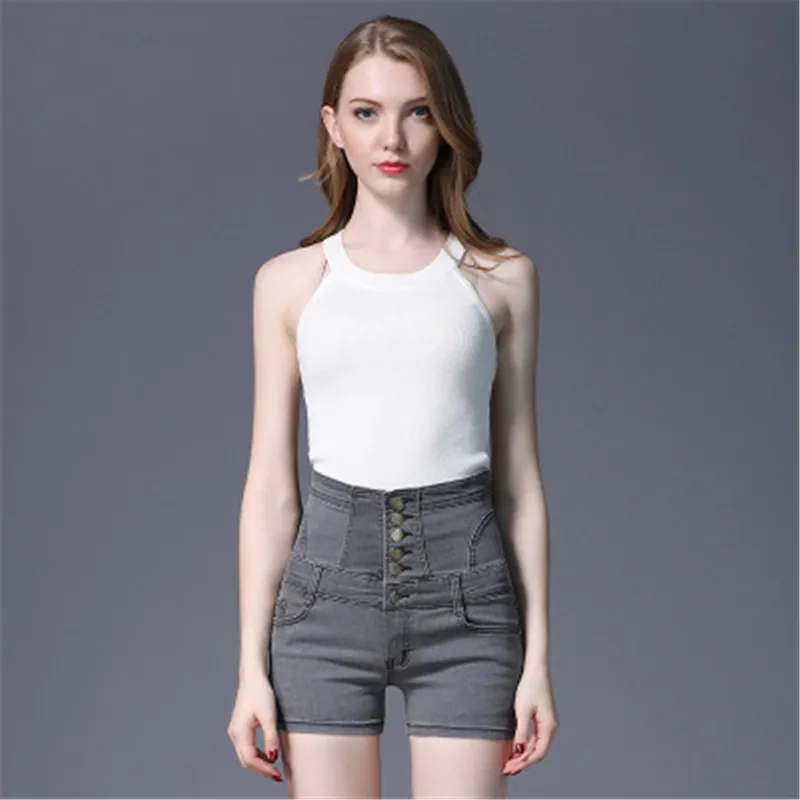 

New stretch denim shorts women High waist strap shorts Large size women's shorts