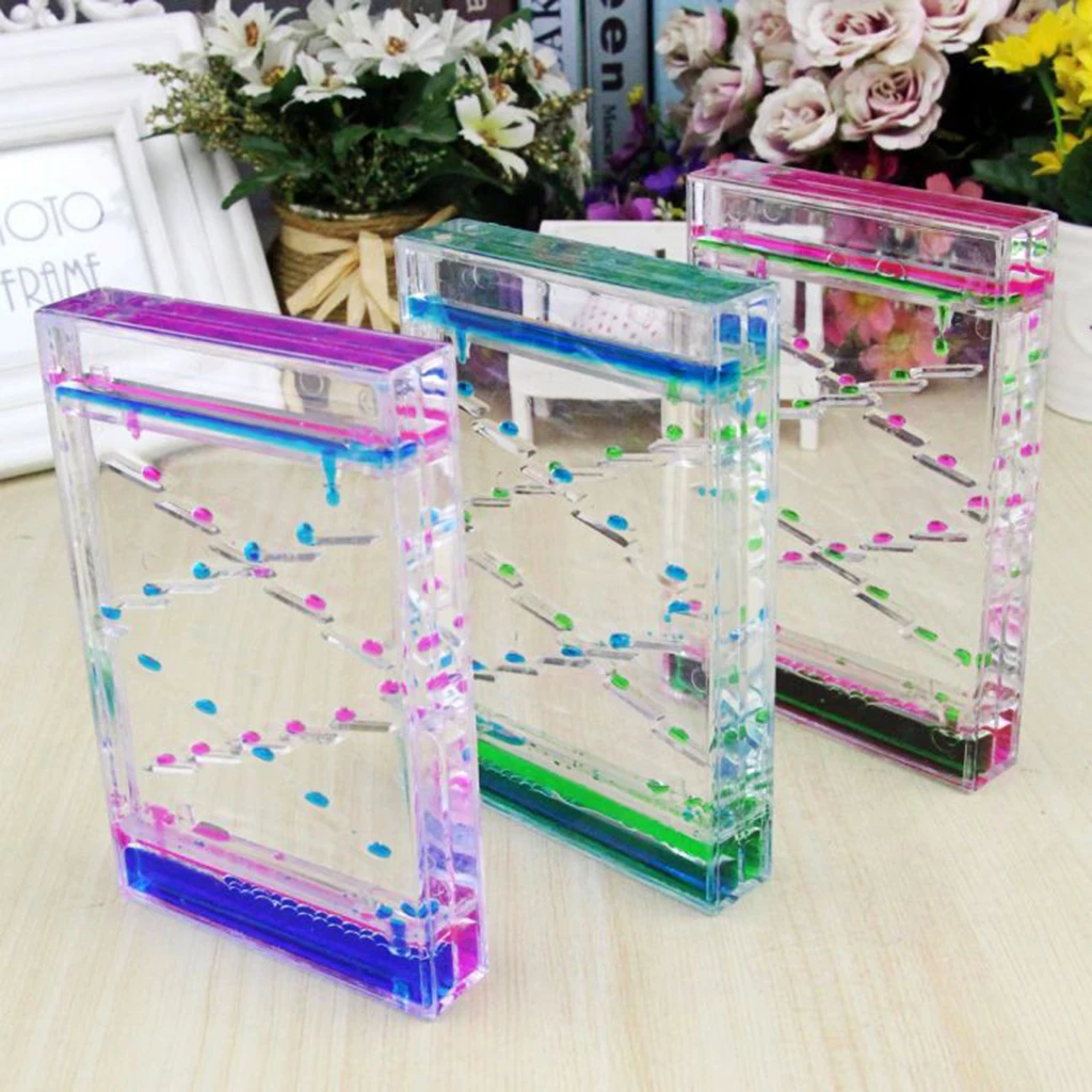 Square Slide Floating Mix Colored Oil Hourglass Bubbler Motion Timer Sensory Toy Home Decor - Blue + Pink