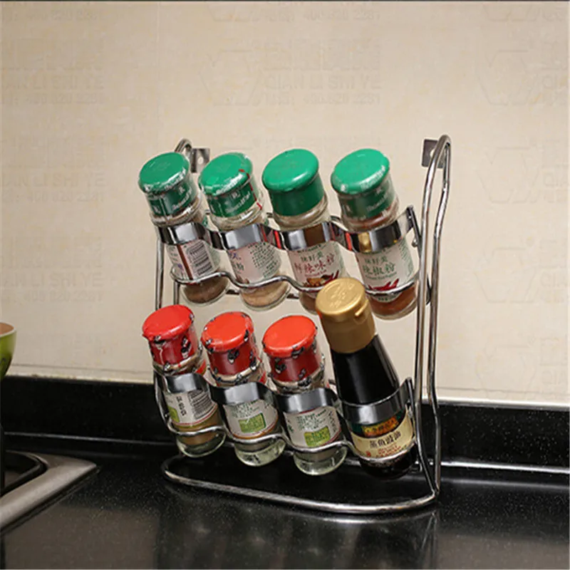 

Kitchen supplies glass spice bottle set sauce pot sealed cans seasoning box shelf spice bottle Stainless steel Storage rack