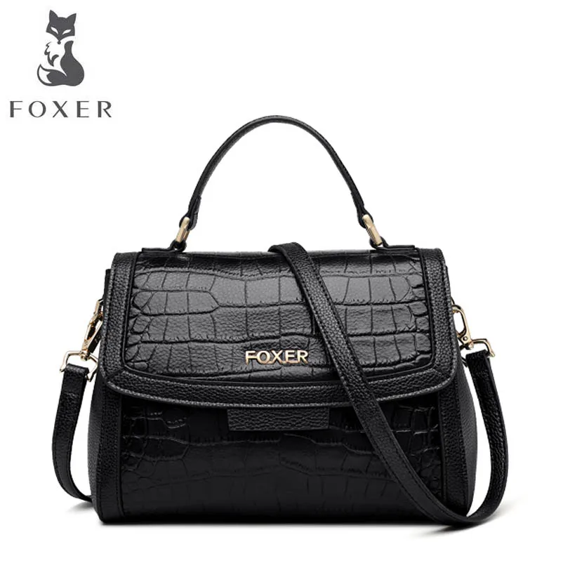 

FOXER 2018 New Women Genuine Leather bag designer famous brand leather women Cowhide bag fashion leather shoulder bag