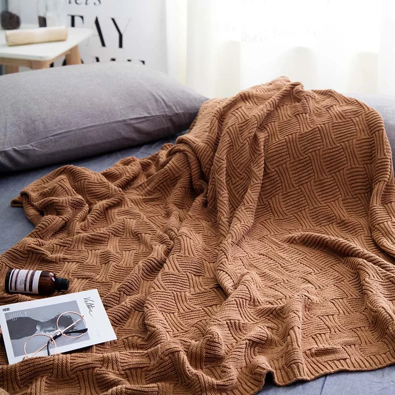 Хлопковое трикотажное шерстяное одеяло с нитью, одеяло для отдыха с рисунком самолета, одеяло для дивана, плед, одеяло Koc Mantas - Цвет: brown