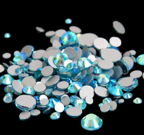 

Aquamarine AB ss3,ss4,ss5,ss6,ss8,ss10,ss12,ss16,ss20,ss30 Flat Back Crystal Non Hotfix Nail Art Glue On Rhinestones