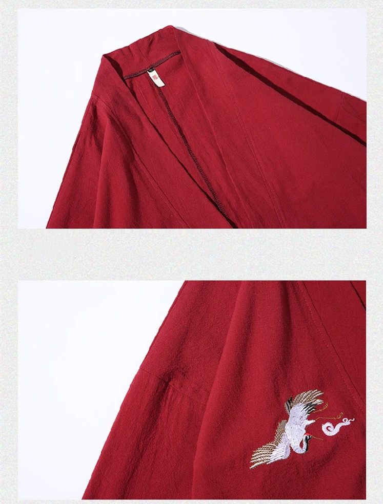 Традиционная китайская одежда вышивка сплошной Кран китайский топ для мужчин Тан костюм китайская рубашка Hanfu оверсайз кардиган костюм