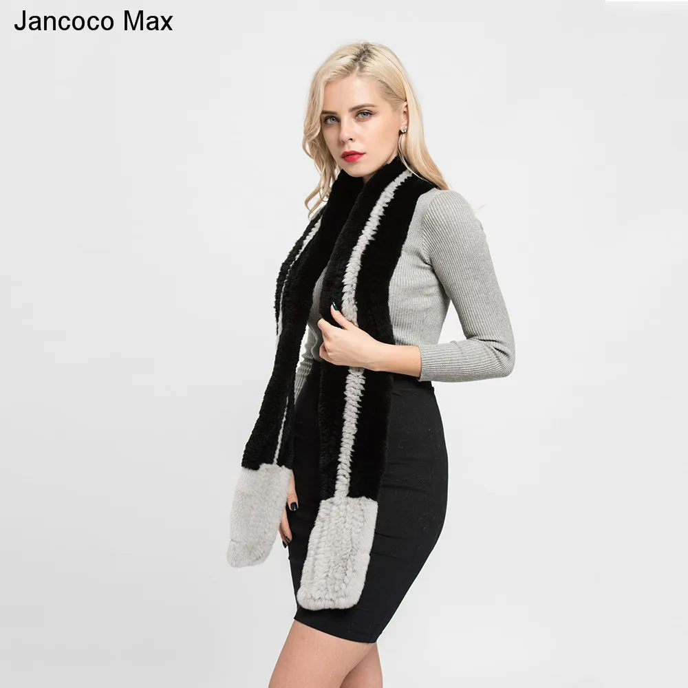 Jancoco Max зимний женский толстый вязаный шарф из натурального кролика рекс Модный стильный длинный шали высокого качества S7190
