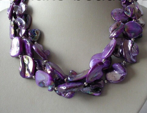 

classic 3strands 20mm baroque purple shell pearl necklace AAA style Fine Noble real Natural free shipping